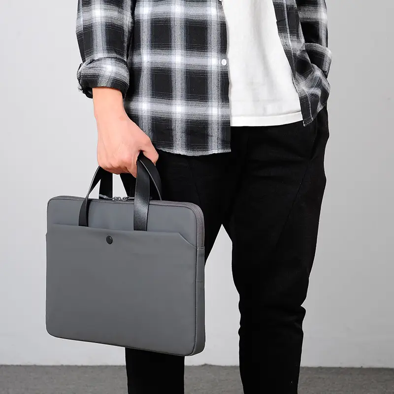 Ultra-Thin Leather Laptop Bag 14" Tablet Sleeve Grey - Image 10