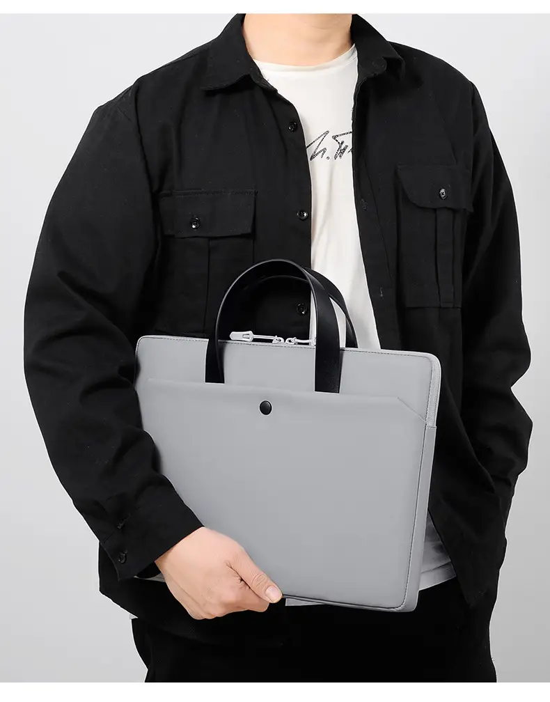 Ultra-Thin Leather Laptop Bag 14" Tablet Sleeve Grey — feature 18