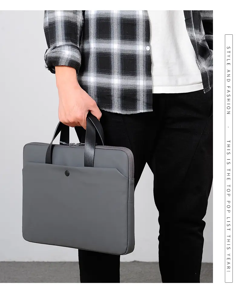 Ultra-Thin Leather Laptop Bag 14" Tablet Sleeve Grey — feature 19