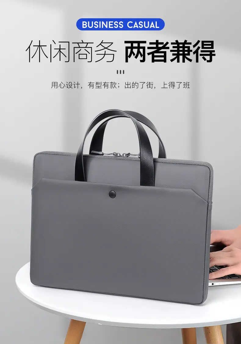 Ultra-Thin Leather Laptop Bag 14" Tablet Sleeve Grey — feature 4