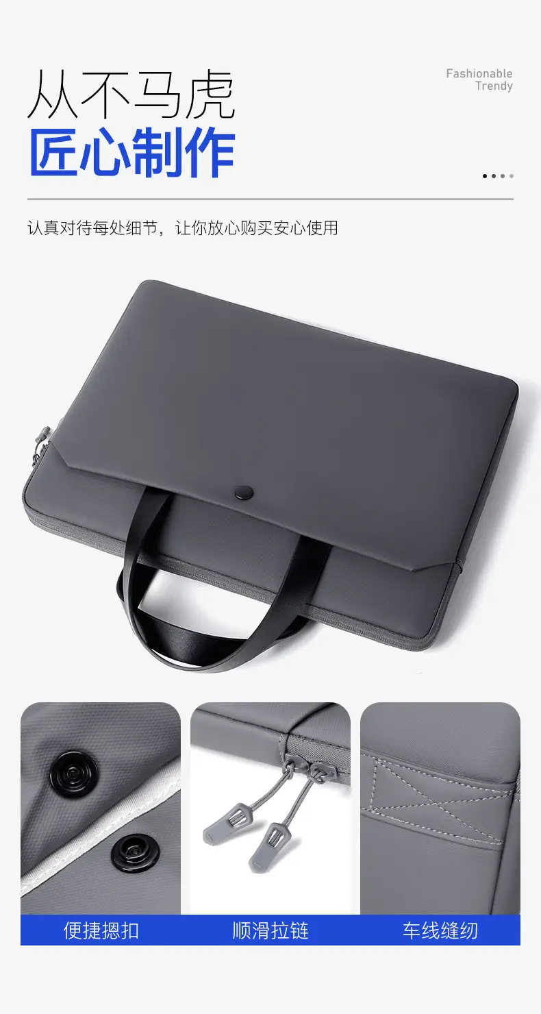 Ultra-Thin Leather Laptop Bag 14" Tablet Sleeve Grey — feature 9