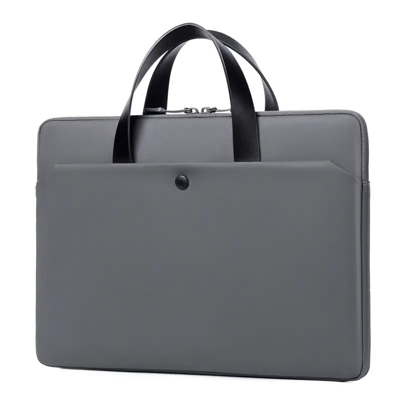 Ultra-Thin Leather Laptop Bag 14" Tablet Sleeve Grey - Image 3