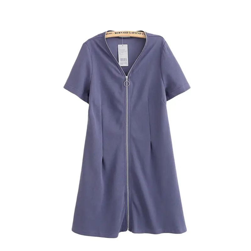 150kg Plus Size V-Neck Zipper Dress Blue - Image 7