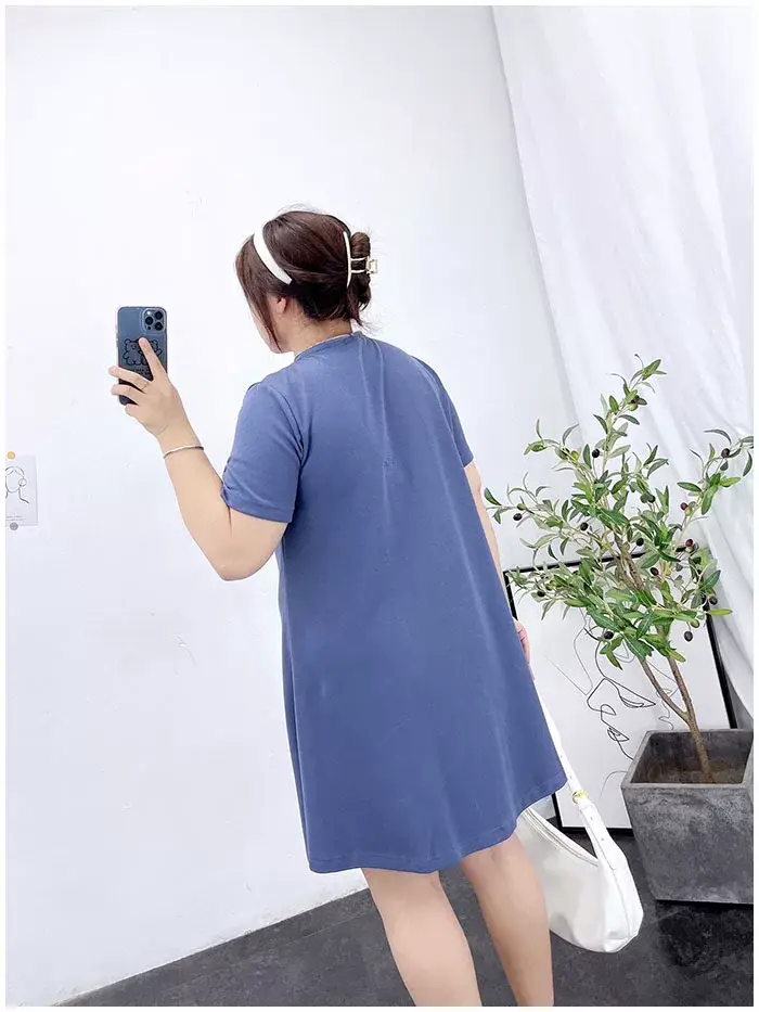 150kg Plus Size V-Neck Zipper Dress Blue — feature 17