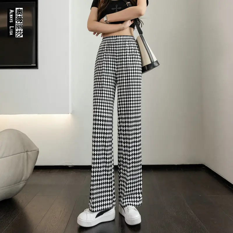 Women Plaid High Waist Slimming Pants Summer Loose - Image 7