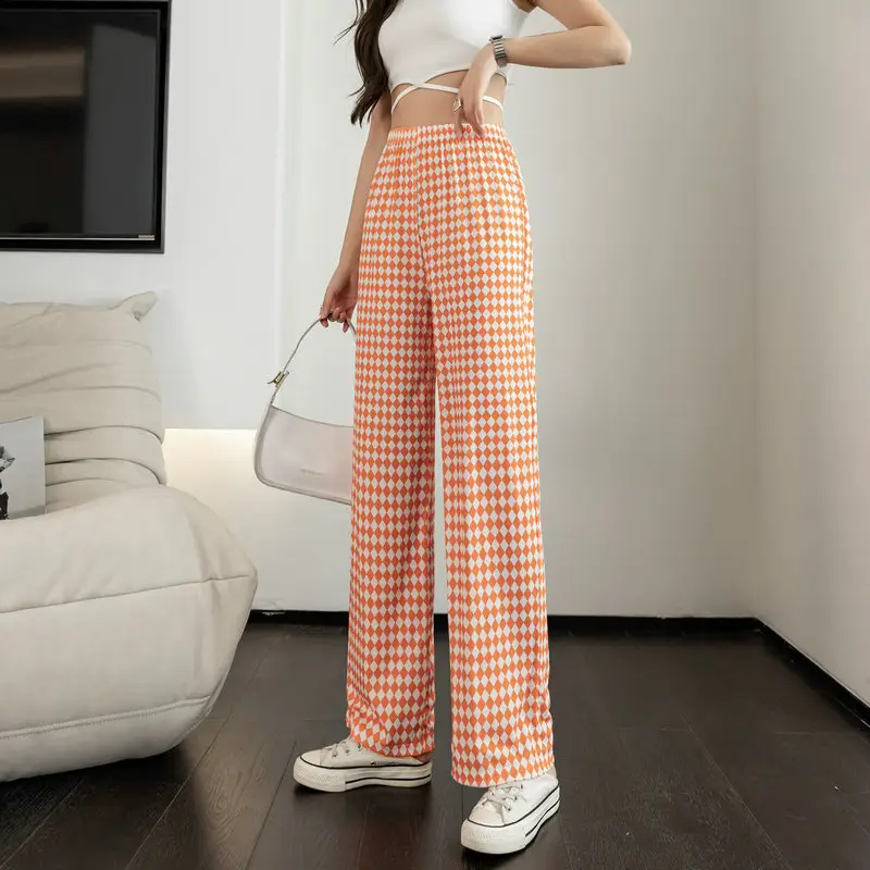 Women Plaid High Waist Slimming Pants Summer Loose - Image 8