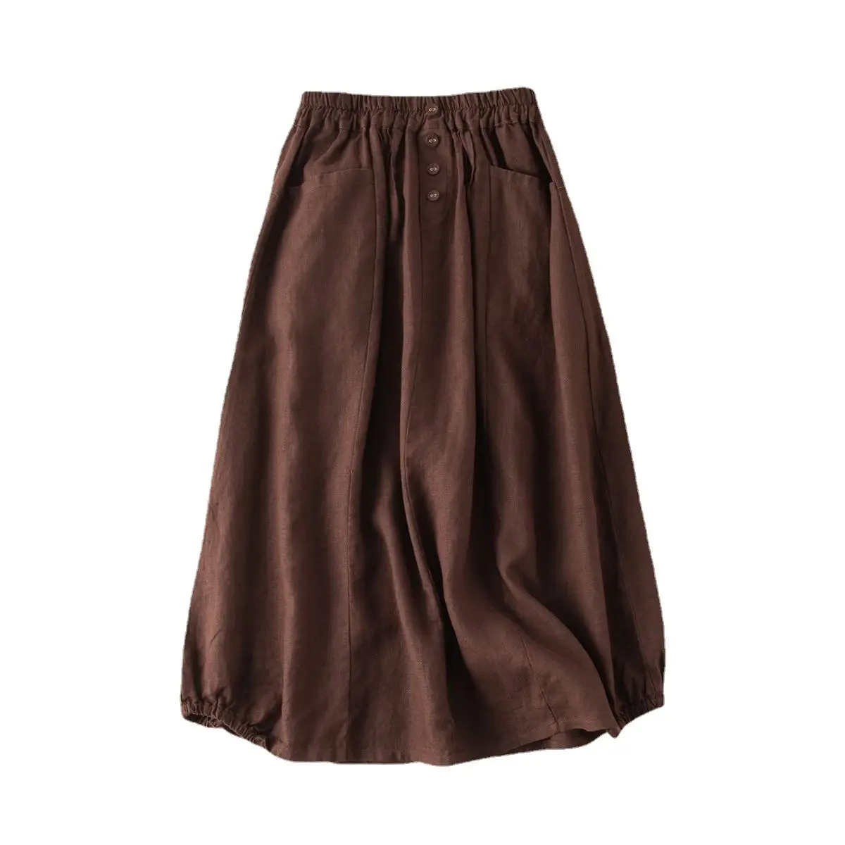 Plus Size Linen Skirt Navy Blue High Waist A Line - Image 9