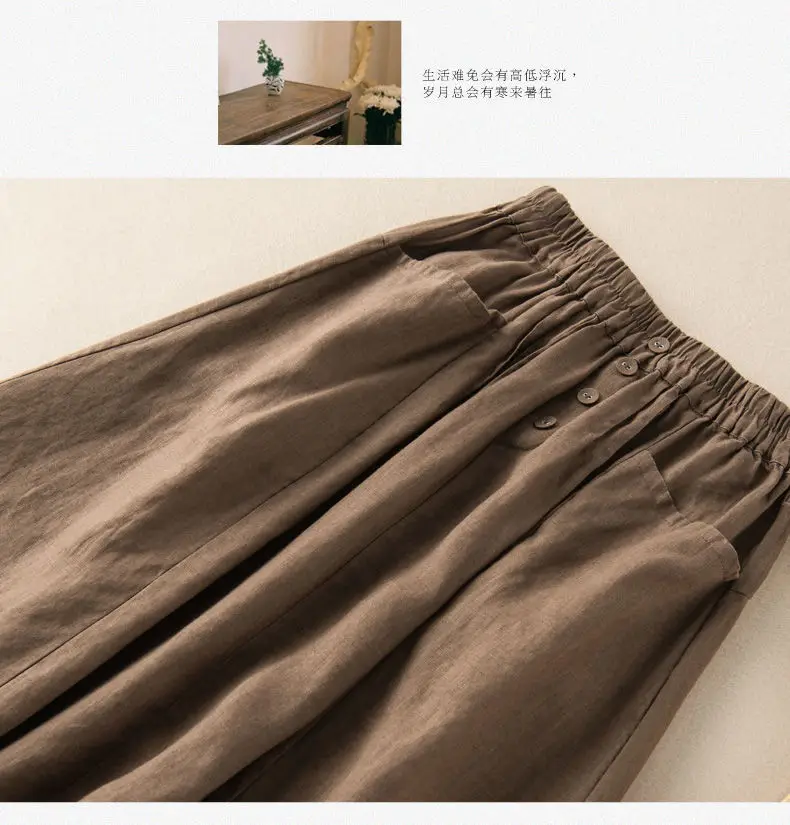 Plus Size Linen Skirt Navy Blue High Waist A Line — feature 10