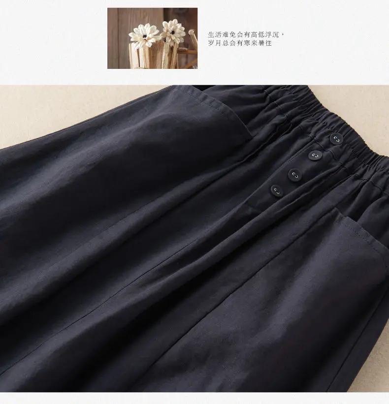 Plus Size Linen Skirt Navy Blue High Waist A Line — feature 12