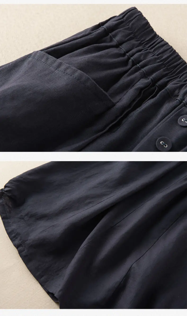 Plus Size Linen Skirt Navy Blue High Waist A Line — feature 13