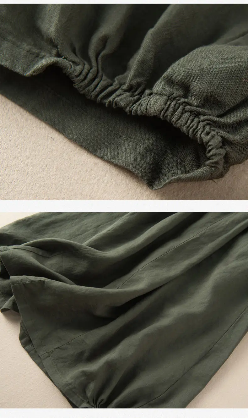 Plus Size Linen Skirt Navy Blue High Waist A Line — feature 16