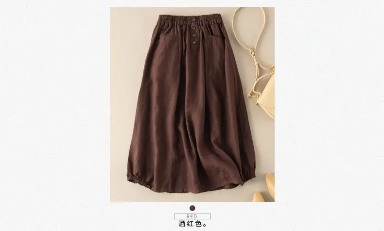 Plus Size Linen Skirt Navy Blue High Waist A Line — feature 8