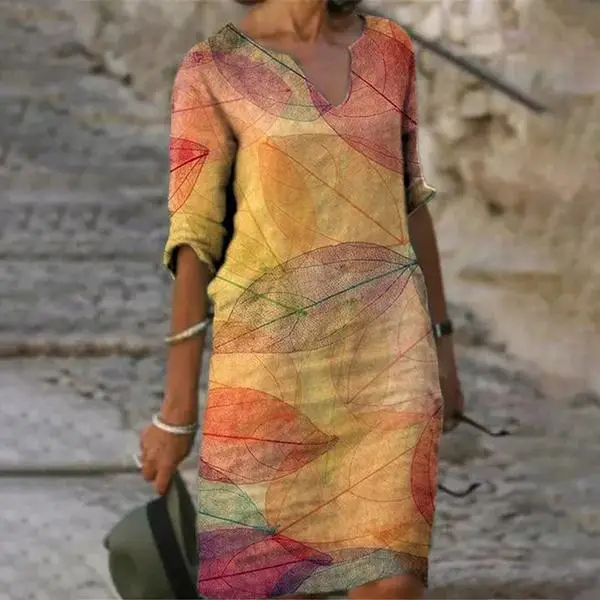 2022 Summer Colorful Print V Neck Pullover Skirt Dress — feature 6