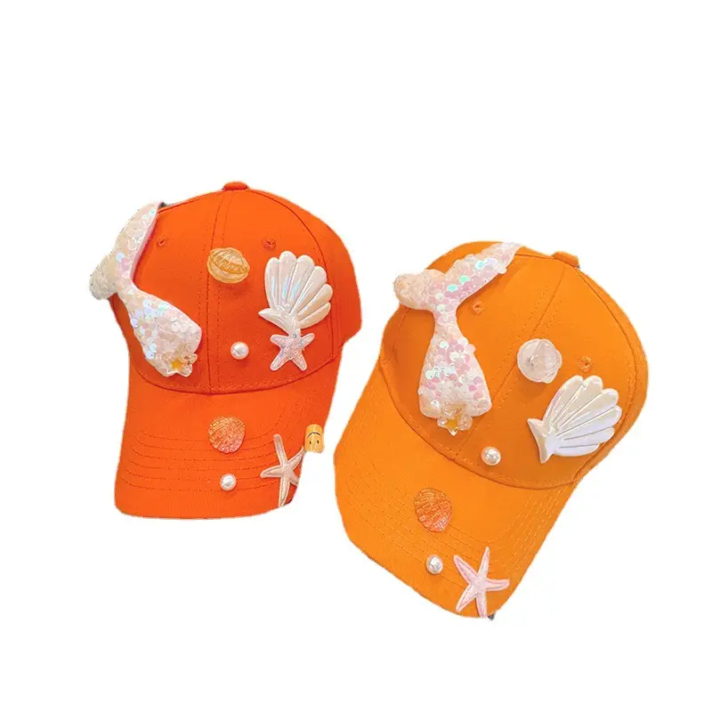 Orange Mermaid Tail Baseball Cap for Girls