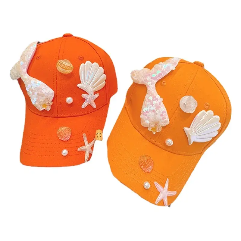 Orange Mermaid Tail Baseball Cap for Girls