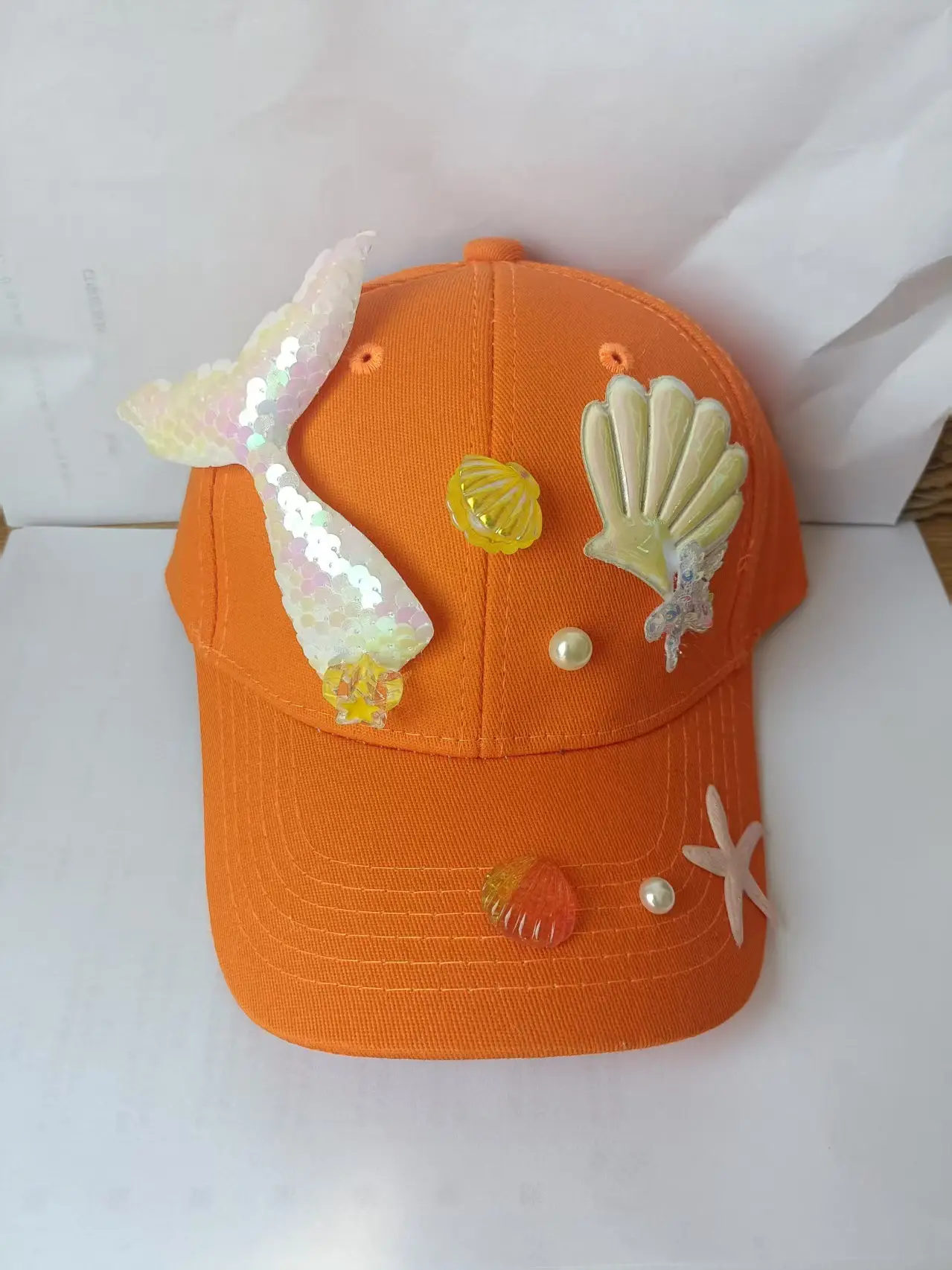 Orange Mermaid Tail Baseball Cap for Girls