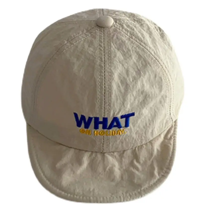 Beige "WHAT" Print Cap with Soft Brim