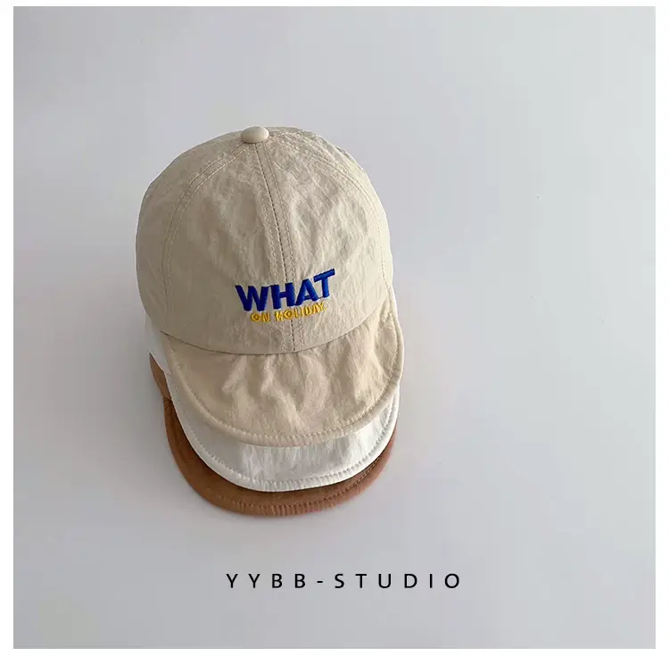 Beige "WHAT" Print Cap with Soft Brim — feature 6