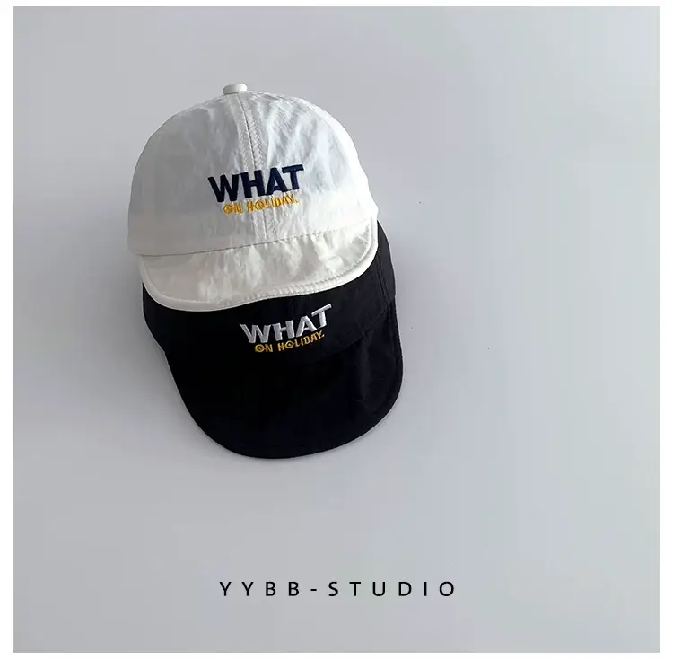 Beige "WHAT" Print Cap with Soft Brim — feature 8