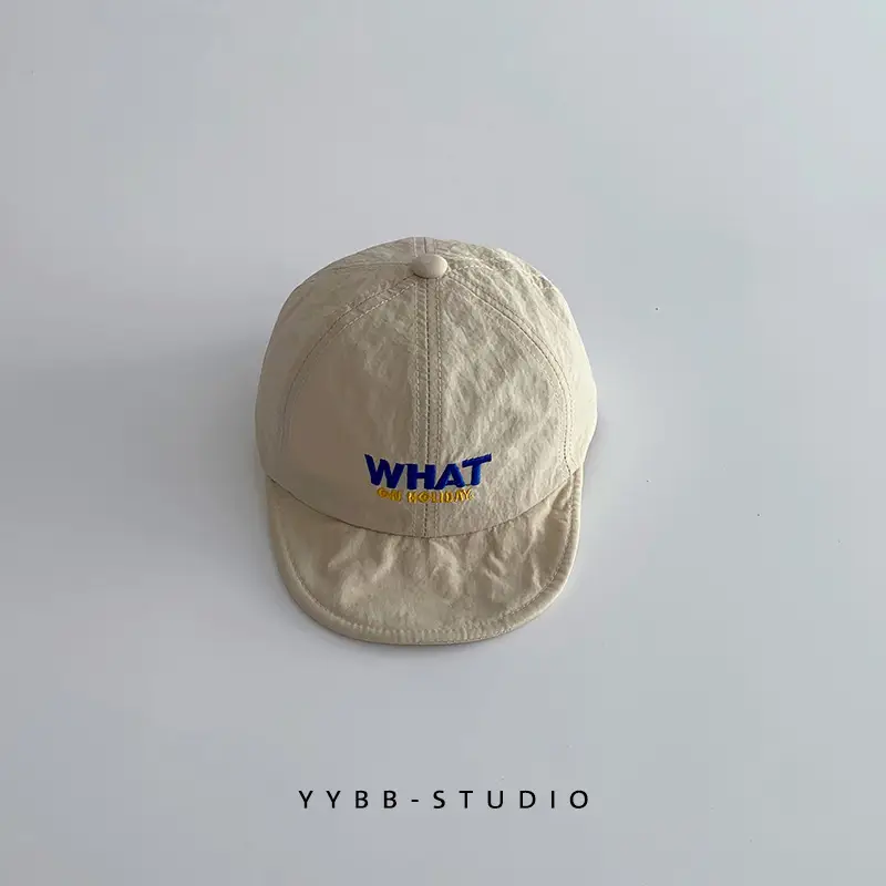 Beige "WHAT" Print Cap with Soft Brim - Image 3
