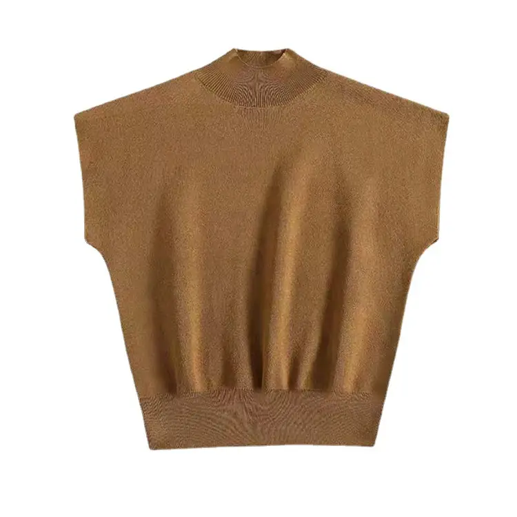 Women Knitted Half-High Collar T-Shirt 2025 Short Sleeve - Image 6