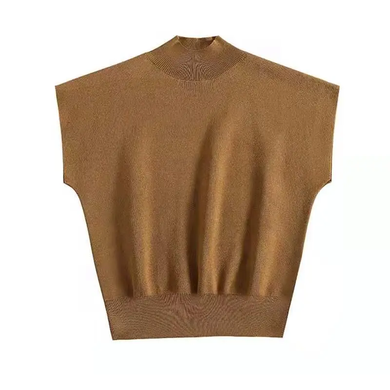 Women Knitted Half-High Collar T-Shirt 2025 Short Sleeve - Image 3
