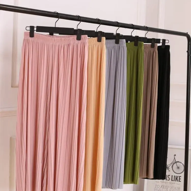 Women Chiffon Pleated Pants Wide Leg Nine Point High Waist - Image 7