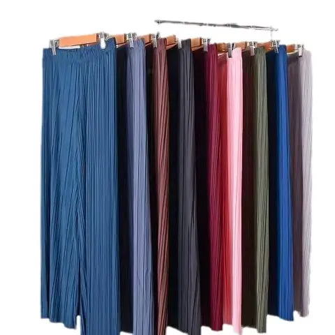 Women Chiffon Pleated Pants Wide Leg Nine Point High Waist - Image 10