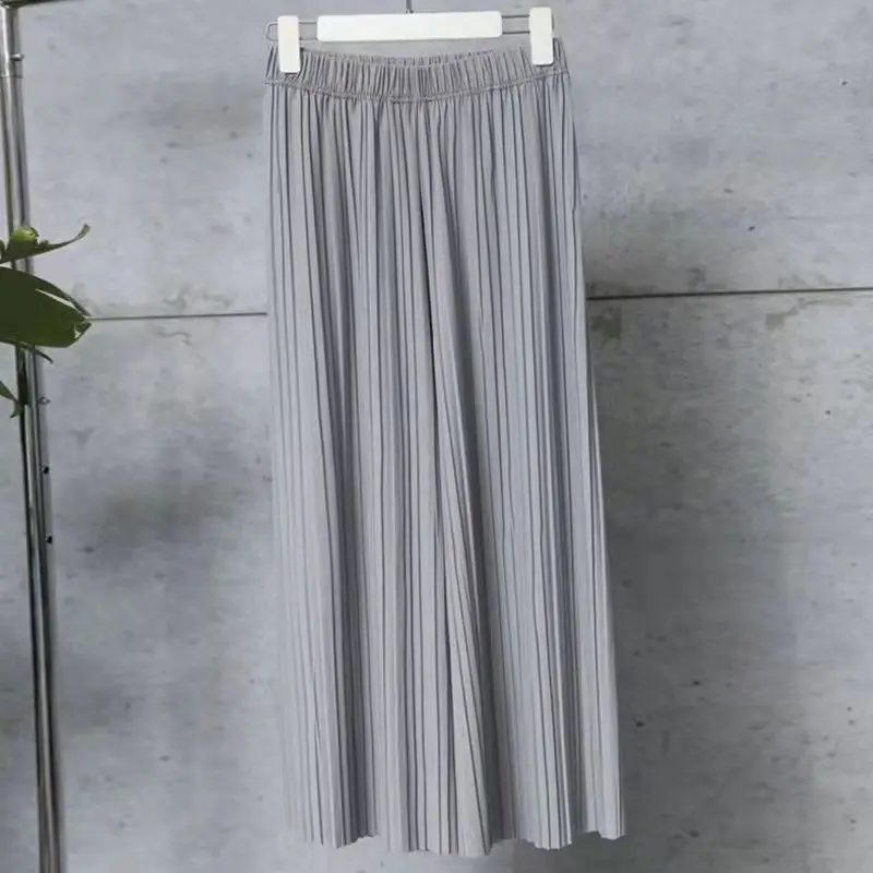 Women Chiffon Pleated Pants Wide Leg Nine Point High Waist - Image 2