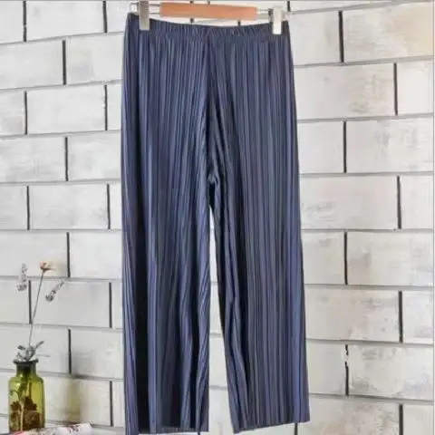 Women Chiffon Pleated Pants Wide Leg Nine Point High Waist - Image 3