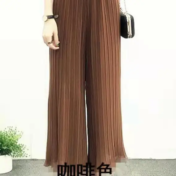 Women Chiffon Pleated Pants Wide Leg Nine Point High Waist - Image 4