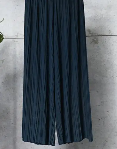 Women Chiffon Pleated Pants Wide Leg Nine Point High Waist - Image 5