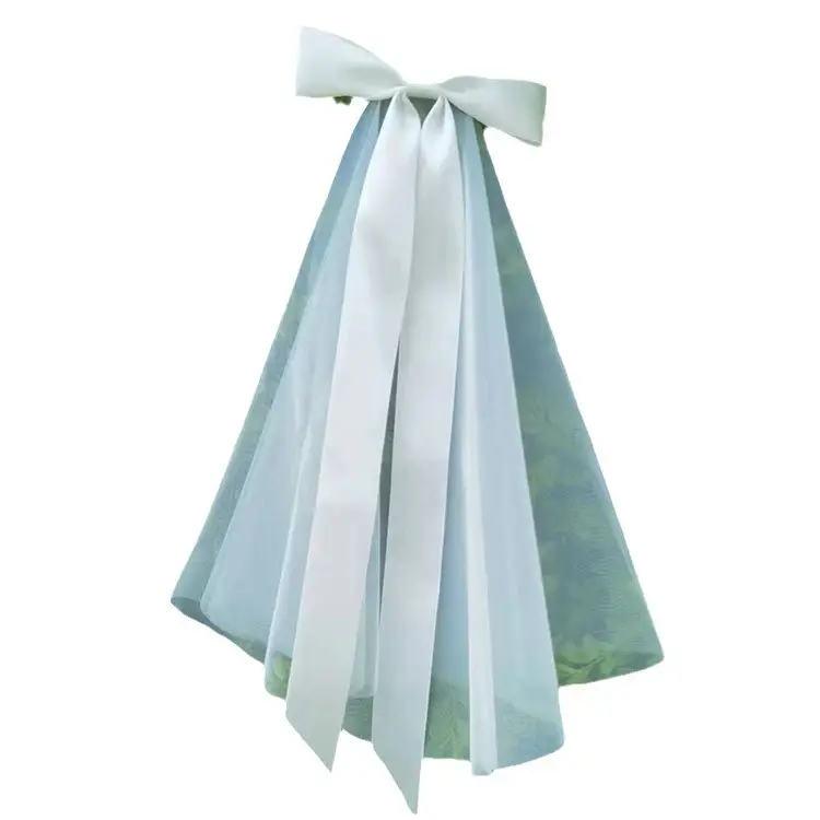 Light Blue Vintage Mori Wedding Veil Bow Small - Image 6