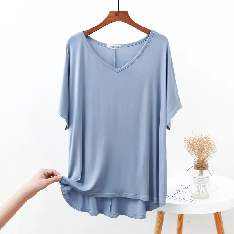 Modal V Neck T-Shirt Loose Large Summer Fat Girls - Image 6