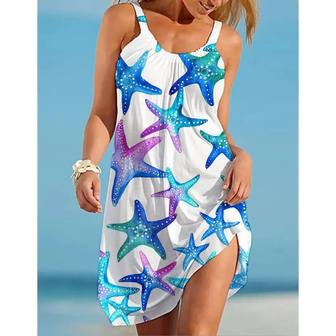 3D Starfish Printed Slip Dress Round Neck Amazon Undersea - Image 8