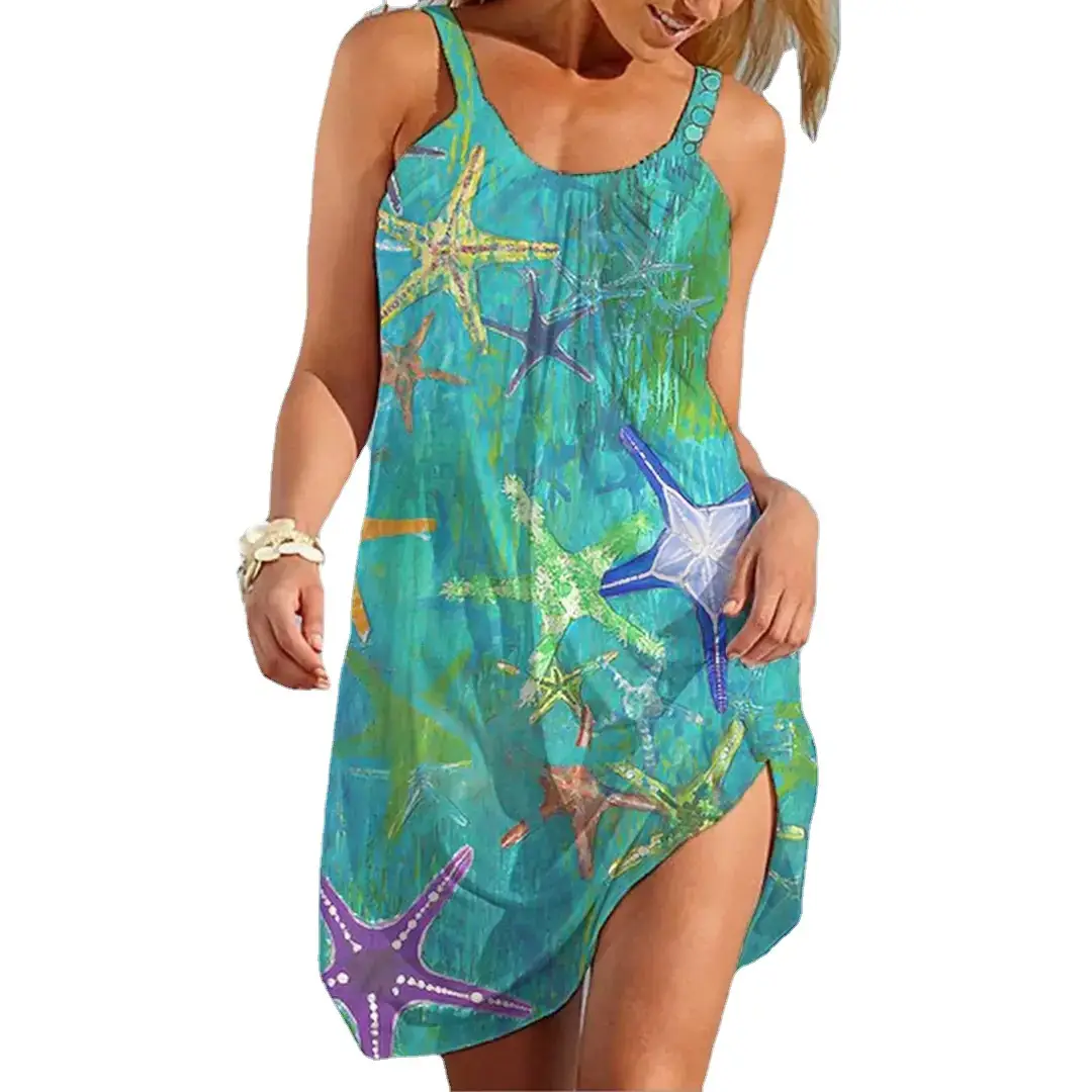 3D Starfish Printed Slip Dress Round Neck Amazon Undersea - Image 12