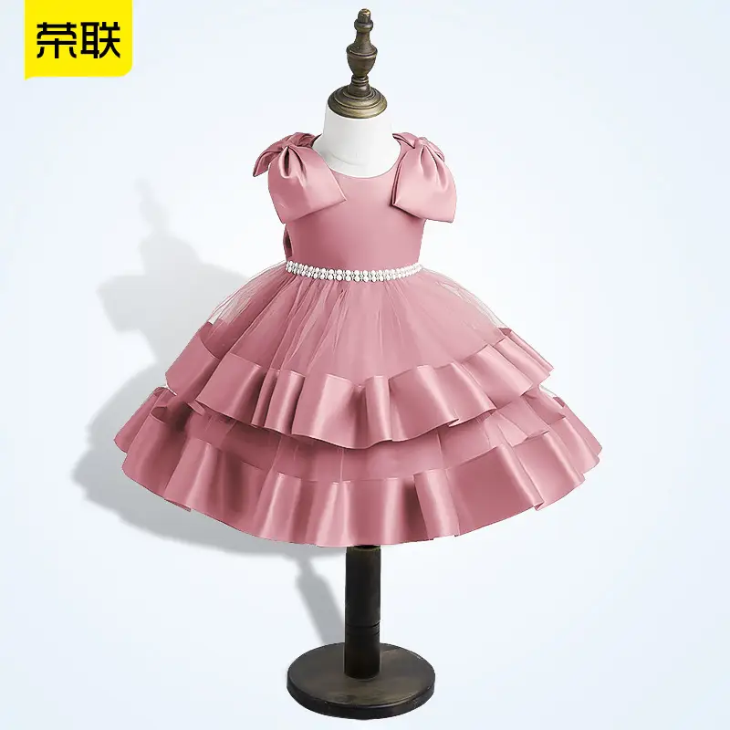 2023 Girls Princess Dress Cream Bow Sleeve Children's Year Old - Image 8