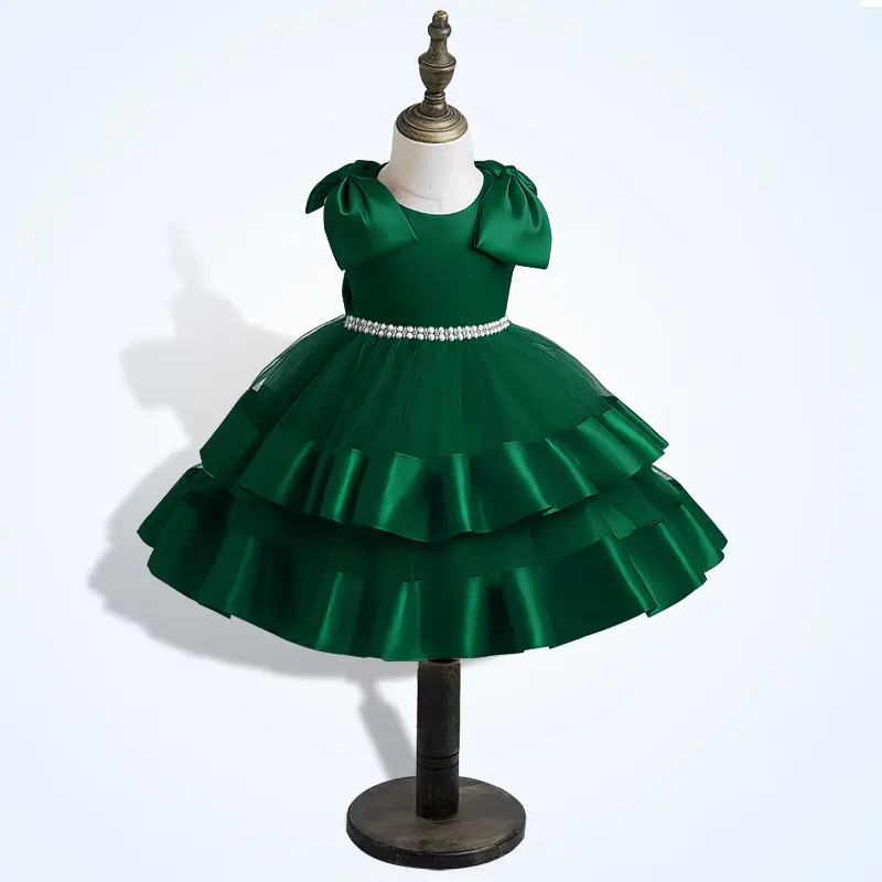 2023 Girls Princess Dress Cream Bow Sleeve Children's Year Old - Image 2