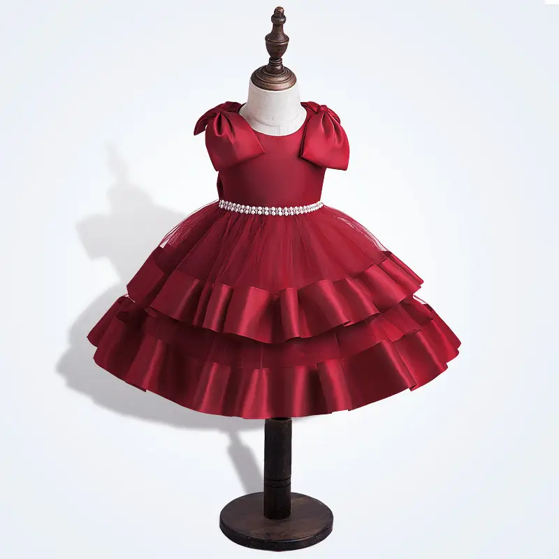 2023 Girls Princess Dress Cream Bow Sleeve Children's Year Old - Image 3