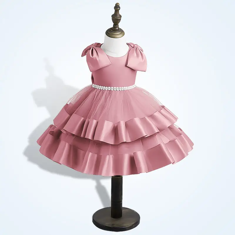 2023 Girls Princess Dress Cream Bow Sleeve Children's Year Old - Image 4