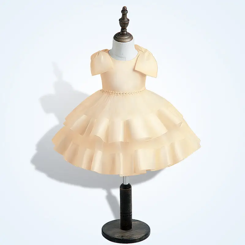2023 Girls Princess Dress Cream Bow Sleeve Children's Year Old - Image 5