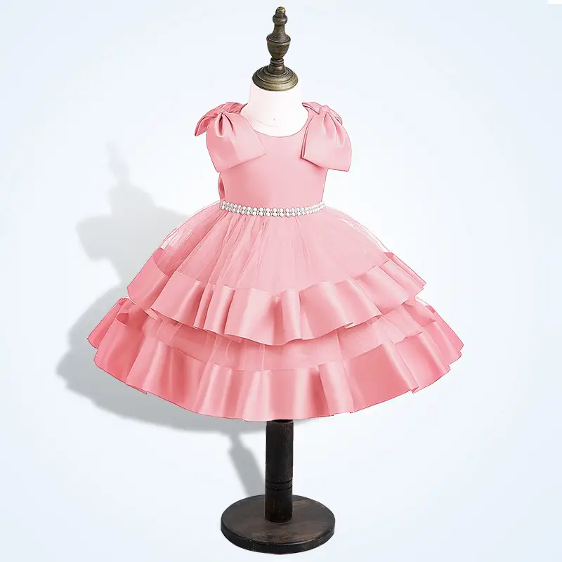 2023 Girls Princess Dress Cream Bow Sleeve Children's Year Old - Image 6