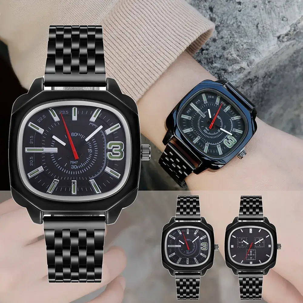 Square Dial Steel Belt Quartz Watch for Men - Image 3