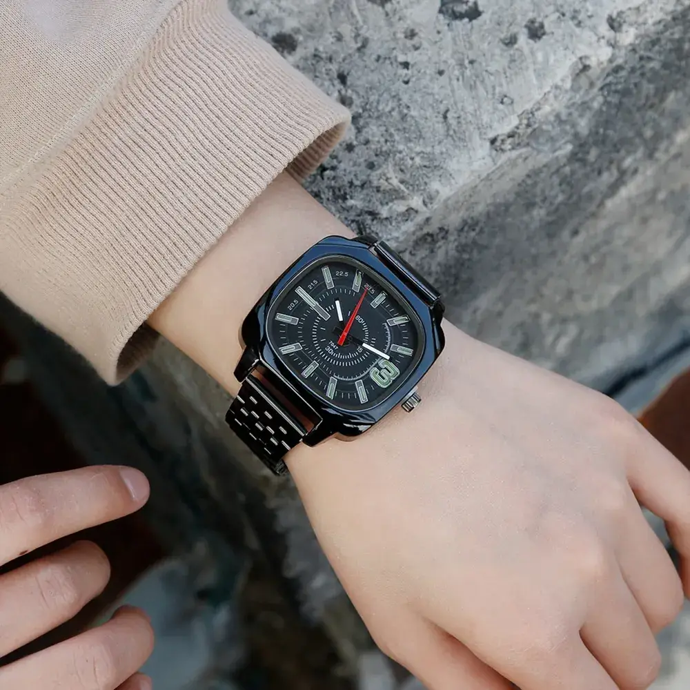Square Dial Steel Belt Quartz Watch for Men - Image 4