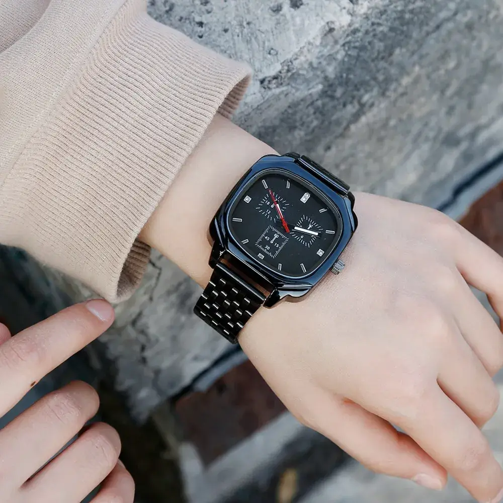 Square Dial Steel Belt Quartz Watch for Men - Image 5