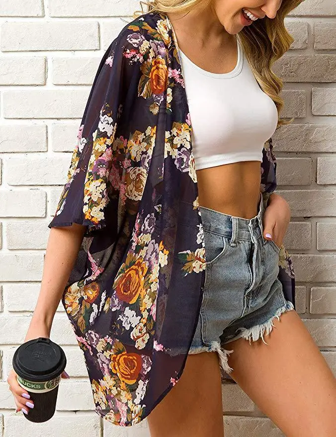 Women's Printed Chiffon Sunscreen Cloak Summer Shawl
