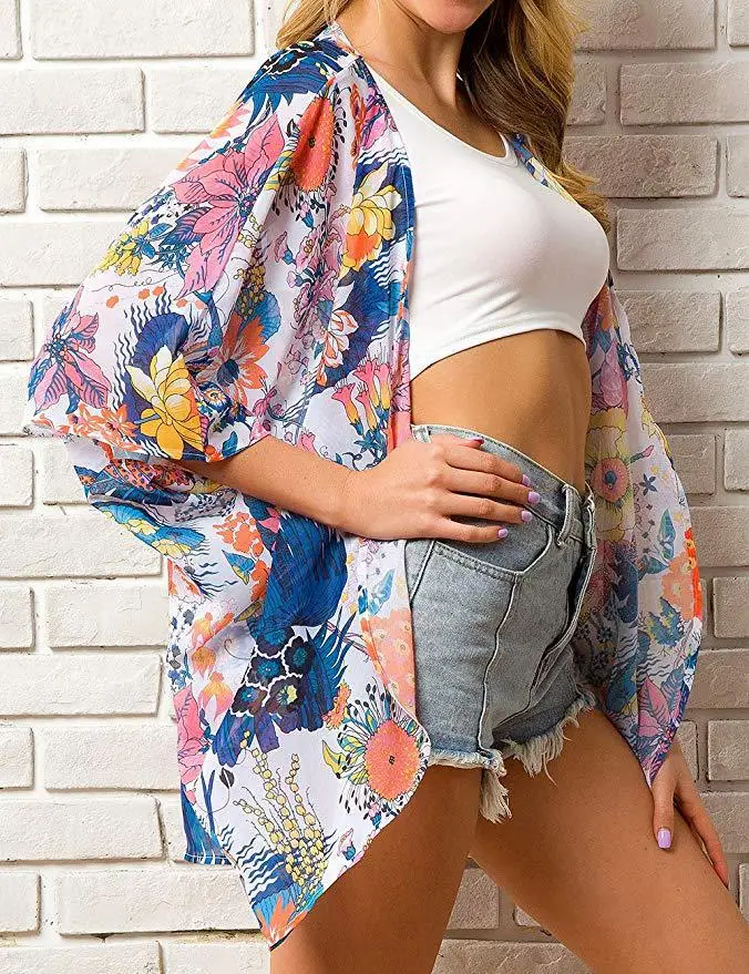 Women's Printed Chiffon Sunscreen Cloak Summer Shawl