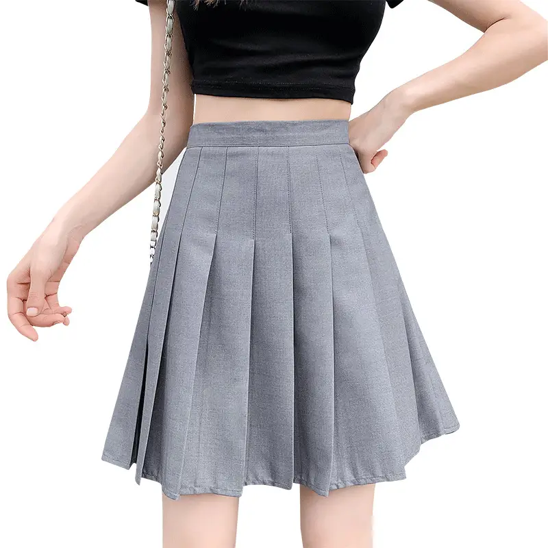 Black Pleated Mid-Length Skirt Large High Waist Slimming