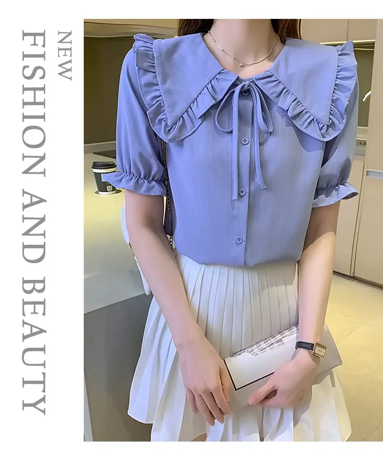 Women Doll Collar Ruffled Chiffon Shirt Spring Autumn 2023 — feature 14