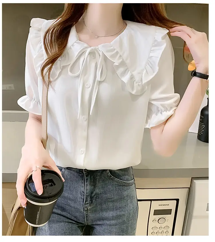 Women Doll Collar Ruffled Chiffon Shirt Spring Autumn 2023 — feature 27